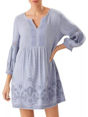 148$ Tommy Bahama St. Lucia Split Neck Cover-Up Swimwear Dress Size S Blue